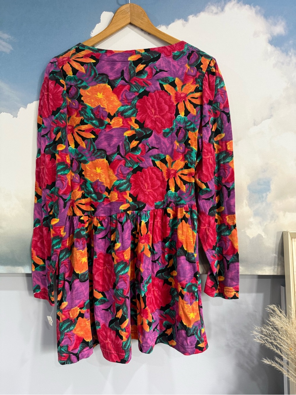 Vintage 80s 90s NWT Floral Babydoll Dress Tunic Cotton Drop Waist Button Up - Picture 6 of 10